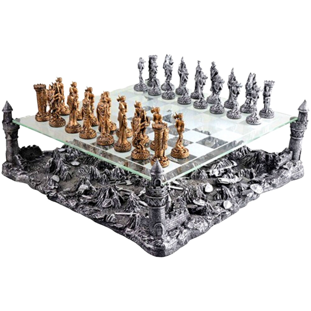 Jogo Tabuleiro De Xadrez Luxo Cavaleiros Medievais 3d 32 Pcs