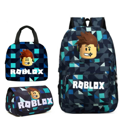 Conjunto-De-Mochila-Escolar-E-Lancheira-Para-Estudantes-Roblox-Desenho-Animado-Crianças-Pacote-Kit-Livro-De-Almoço-Traseiro  - Escorrega o Preço