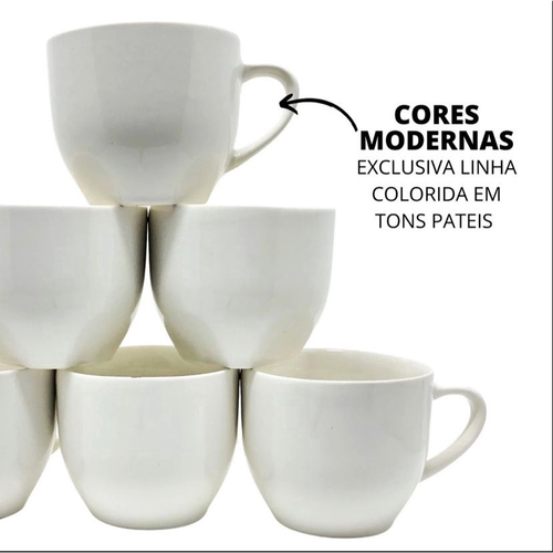 JOGO 6 XICARA CAFE CHA PORCELANA 170ML COM PIRES COLORIDA - MUNDO