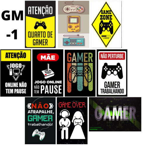 Placa decorativa atenção jogo online não tem pause com fita dupla face