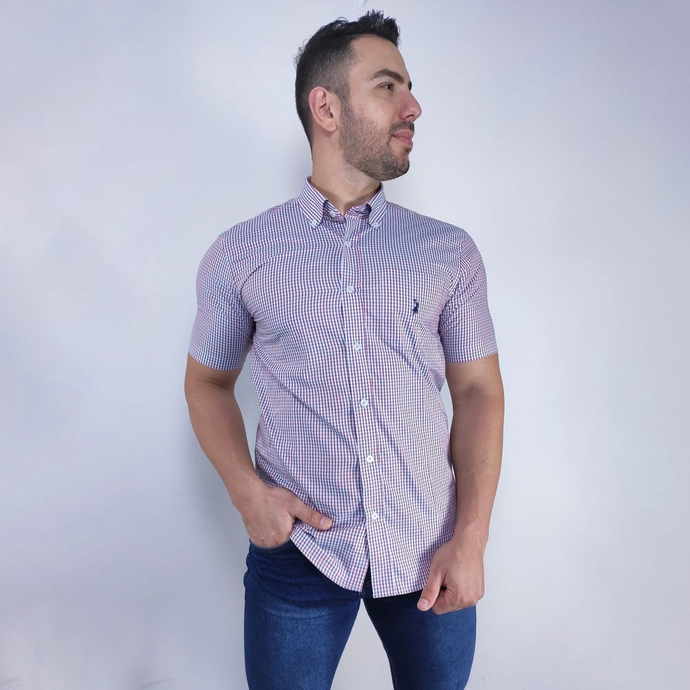 Camisa xadrez lavada slim fit, Camisas de homem