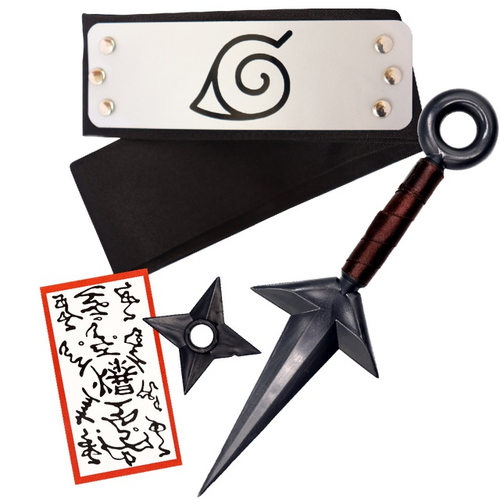 Capa Manto Minato + Bandana Aldeia da Folha + Kunai Shuriken