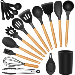 18 peças de utensílios de cozinha de silicone Kit de cabo de madeira resistente ao calor é boa?