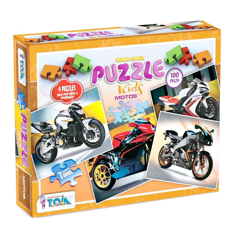 Jogo quebra cabeca puzzle kids motos 100 pcs toia