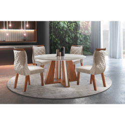 Conjunto sala de jantar mesa rubi castanho premio off white 4 cadeiras Berlim Pena bege 1,10x1,10 redonda Menor preço em Conjunto sala de jantar mesa rubi castanho premio off white 4 cadeiras Berlim Pena bege 1,10x1,10 redonda