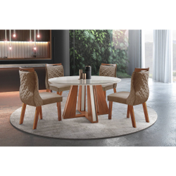 Conjunto sala de jantar mesa rubi castanho premio off white 4 cadeiras Berlim Pena Caramelo 1,10x1,10 redonda Menor preço em Conjunto sala de jantar mesa rubi castanho premio off white 4 cadeiras Berlim Pena Caramelo 1,10x1,10 redonda