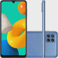 Smartphone Samsung Galaxy M32 128GB 4G Wi-Fi Tela 6,4'' Dual Chip 6GB ram Câmera Quadrupla + Selfie 20MP - Azul Menor preço em Smartphone Samsung Galaxy M32 128GB 4G Wi-Fi Tela 6,4'' Dual Chip 6GB ram Câmera Quadrupla + Selfie 20MP - Azul