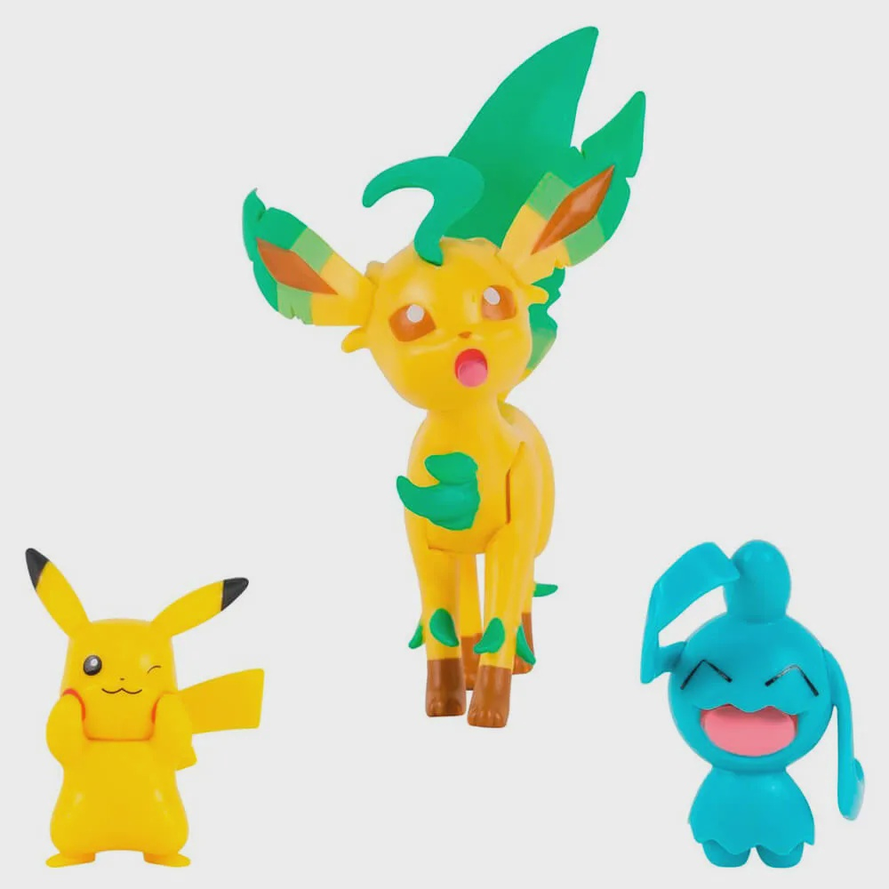 Compre 3 bonecos Pokémon Pikachu, Leafeon e Wynaut aqui na Sunny Brinquedos.