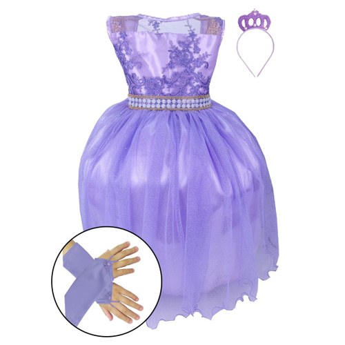 Vestido Infantil Rainha Realeza Princesa Sofia Lilás 4 A 12 Anos