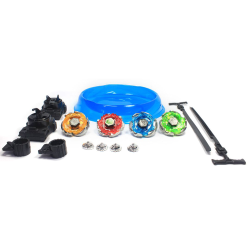 Kit Com 4 Peões Beyblade Metal + Lançador + Arena - Wild Top