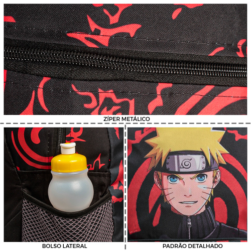 Mochila Escolar Bolsa Akatsuki Naruto Anime Preta Costas - Chic