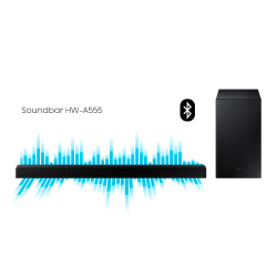 Soundbar Samsung HW-A555 2.1 canais potência de 410W rms Bluetooth e Subwoofer sem fio - Preto Menor preço em Soundbar Samsung HW-A555 2.1 canais potência de 410W rms Bluetooth e Subwoofer sem fio - Preto