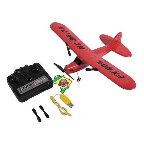 Avião Planador c/ Controle Remoto Modelo Fx 803 Vermelho Rc