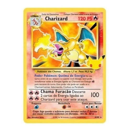 100 Cartas Pokemon + 01 Carta Ultra Rara Charizard Original