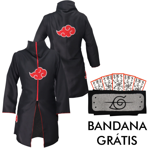 Combo Manto Akatsuki Nuvem Vermelha Naruto Shippuden Com Bandana Da Folha  Cosplay Ninja