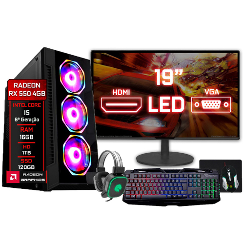 PC Gamer Completo Intel Core i3 10ª Geração, 16GB RAM DDR4, SSD 512GB, RX  550 4GB, Gabinete com LED, Monitor 18,5, WiFi, Headset, Teclado e Mouse  GAMER : : Computadores e Informática