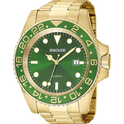 Relógio Masculino Dourado Pulseira De Couro Magnum Ma31542b