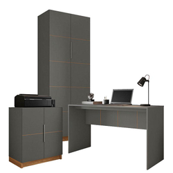 Kit Home Office com Mesa 136cm Cubic Chumbo Louro Freijó - Caemmun Menor preço em Kit Home Office com Mesa 136cm Cubic Chumbo Louro Freijó - Caemmun