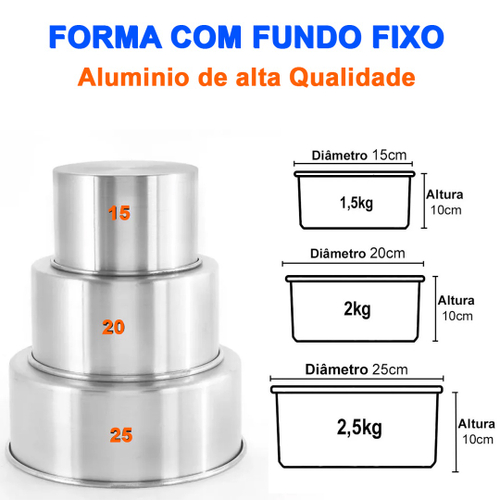 Jogo 3 Formas De Bolo Assadeira Fundo Fixo 25-27-30 Cm Alta 581