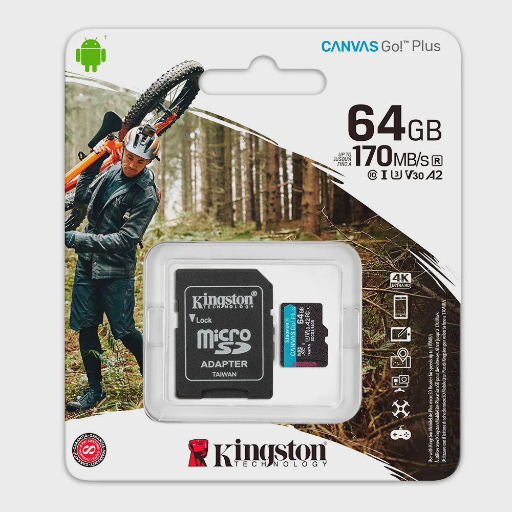 Cartão de Memória Micro sd xc 64GB 170mb/s 4K Kingston Canvas Go Plus SDCG3/ 64GB em Promoção | Ofertas na Americanas