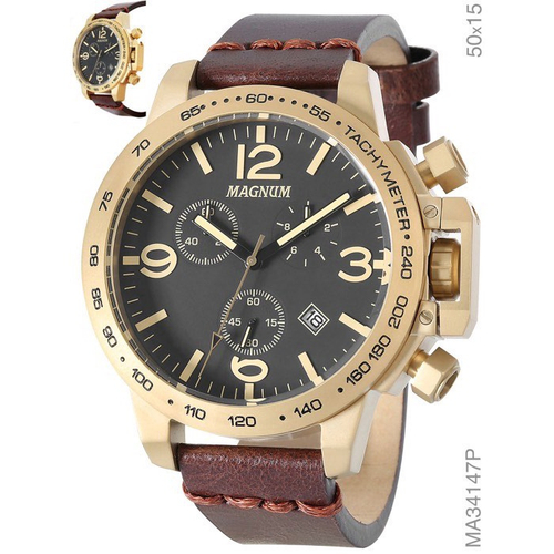 Relógio Magnum Analógico Masculino Dourado Pulseira de Couro Marrom  MA32952P em Promoção na Americanas