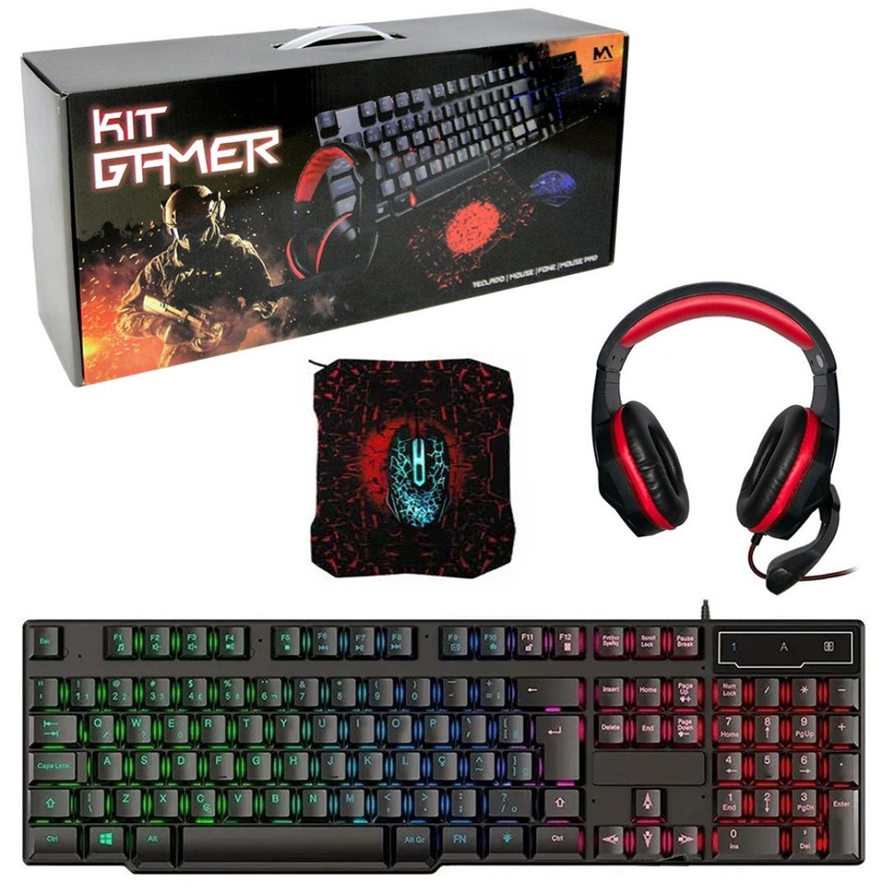 Teclado e mouse e mouse pad de jogos e fone de ouvido para jogos