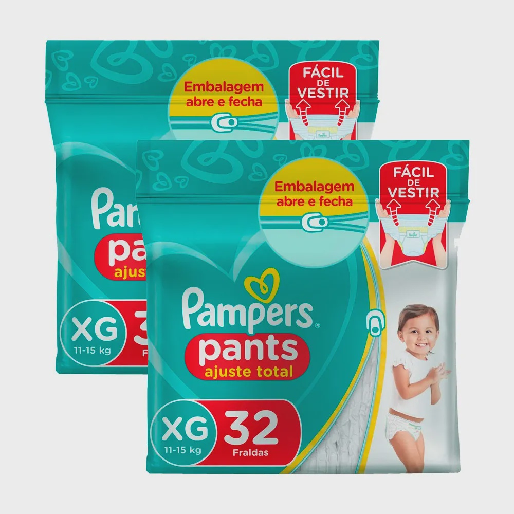 Kit De Fralda Pampers Pants Ajuste Total Tamanho Xg 64 Unidades No Shoptime