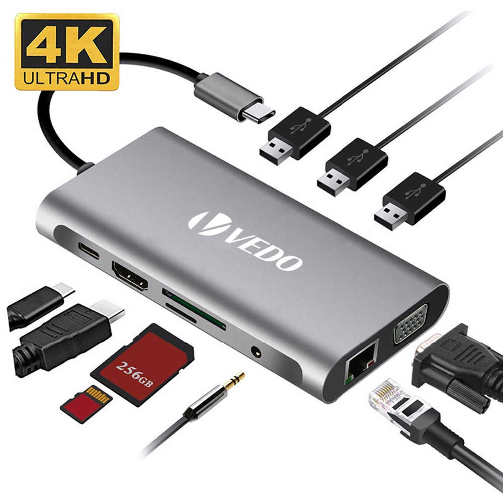 Hub usb 3 0 vedo docking station 10 em 1 com 4k hdmi 100w pd 3