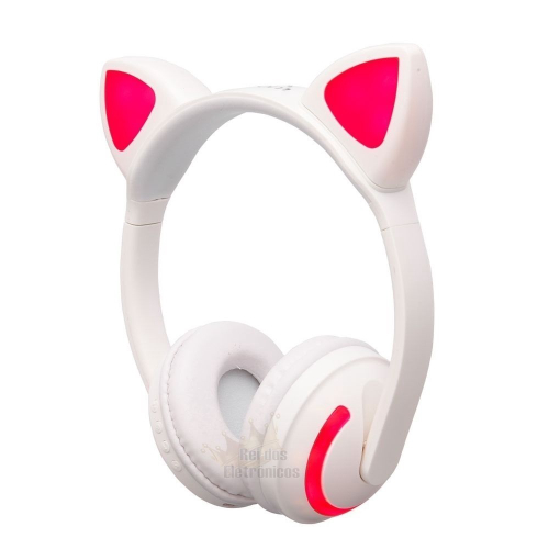 Headphone Bluetooth Orelhas Led Fone Gatinho Hf-c240bt Rosa