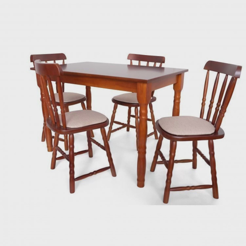 value=Conjunto Mesa 70x70 de Madeira com 4 Cadeiras Estofada Mel- Cod: 80524