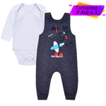 Jardineira Infantil em Moletom + Body Manga Longa Macacão Longo Inverno Masculino