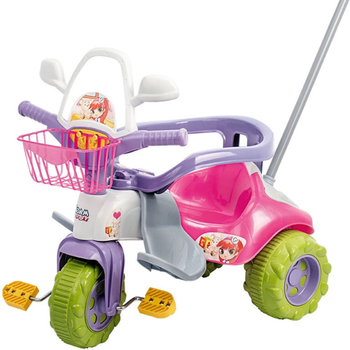 Triciclo Motoca Infantil Tico Tico Pets Rosa com Haste Removível