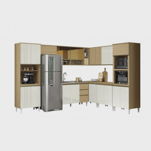 Armário de Cozinha Completo Sabrina 360x202Cm 6 Peças mdp Preto menu em  Promoção na Americanas