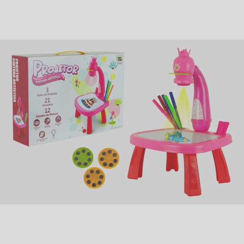 Mesa projetor infantil de desenho dinossauro (rosa)