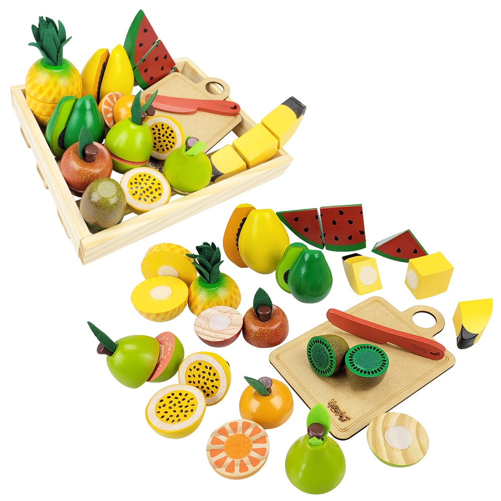 Kit Frutas de Brinquedo Comidinha Infantil Faca Tábua 27 Pçs