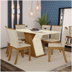 Conjunto Mesa De Jantar 6 Cadeiras Nairóbi Cinam/off/bege-ma Cor  Cinamomo/off White/bege 03