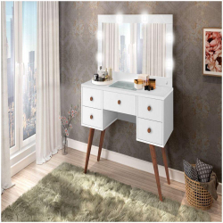 Penteadeira Lx Camarim Retro Pequena 5 Gavetas 116cm Mais Led E Espelho Menor preço em Penteadeira Lx Camarim Retro Pequena 5 Gavetas 116cm Mais Led E Espelho