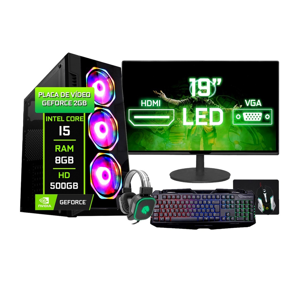 Computador Gamer Completo com Monitor LED Intel Core i5 8GB HD 500GB  (Nvidia Geforce gt) Kit gamer com mousepad EasyPC Light na Americanas  Empresas