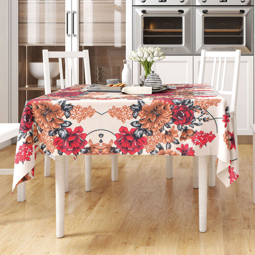 Toalha de Mesa Retangular em Tecido Jacquard Estampado Floral Azul Amarelo  e Verde - Enrolado Tecidos