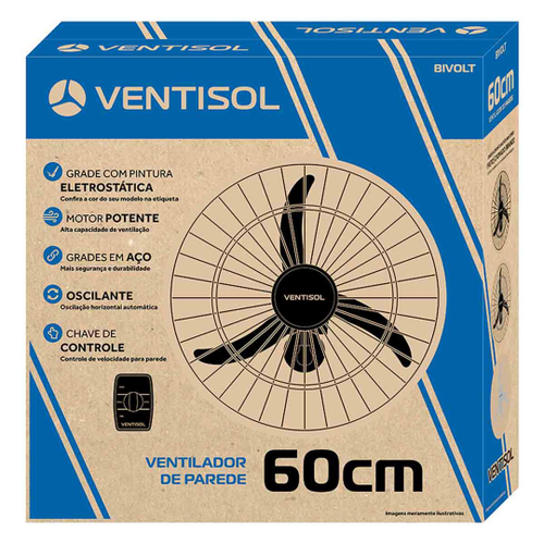 Ventilador Ventisol Parede Oscilante 200wts Bivolt Turbo 60cm Em ...