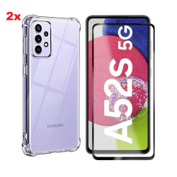 Menor preço em 2x Peliculas de Vidro 3D + 2x Capas Anti Shock Transparente para Samsung Galaxy A52S 5G