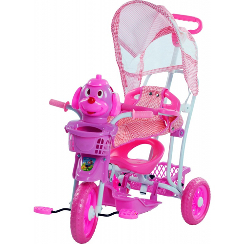 Motoca Infantil Triciclo Encantado Rosa com Empurrador e Proteção