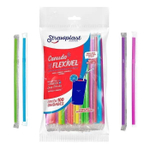 Canudo Colorido Flexível Strawplast Para Drinks 200 Unidades
