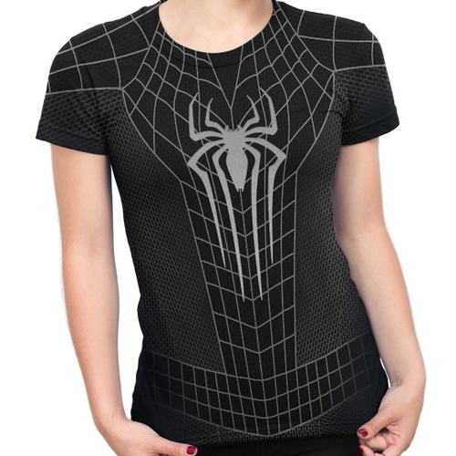 Camiseta baby look homem aranha uniforme preto em promo o ofertas na