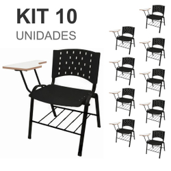 Kit 10 Cadeiras Universitárias c/ prancheta preta com porta livros - 32011 Menor preço em Kit 10 Cadeiras Universitárias c/ prancheta preta com porta livros - 32011