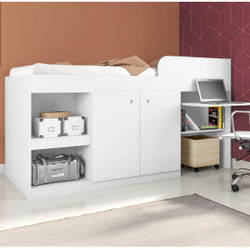 Cama Solteiro Multifuncional Juvenille com Bancada Branco Menor preço em Cama Solteiro Multifuncional Juvenille com Bancada Branco