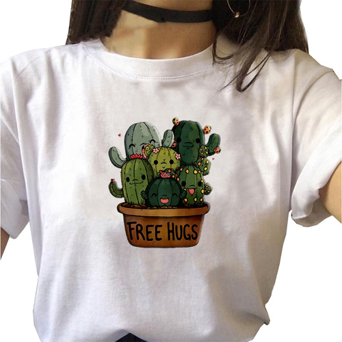 Camiseta feminina Branca cacto desenho kawaii em Promoção na Americanas