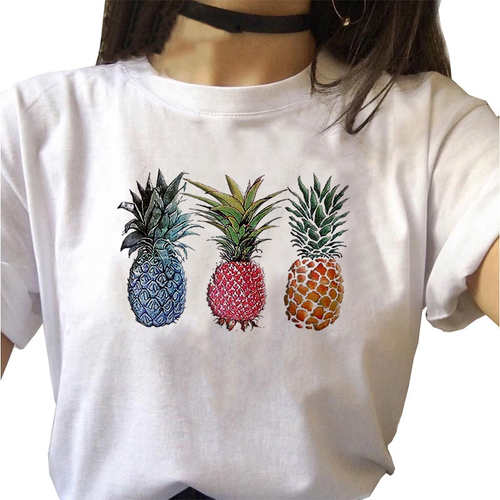 Camiseta feminina Branca abacaxi colorifo