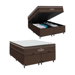 Cama Box Baú Queen Bipartido + Colchão Paris Molas Ensacadas Pocket - 66x158x198cm - e-Shop Casa - Jacquard Marrom Menor preço em Cama Box Baú Queen Bipartido + Colchão Paris Molas Ensacadas Pocket - 66x158x198cm - e-Shop Casa - Jacquard Marrom