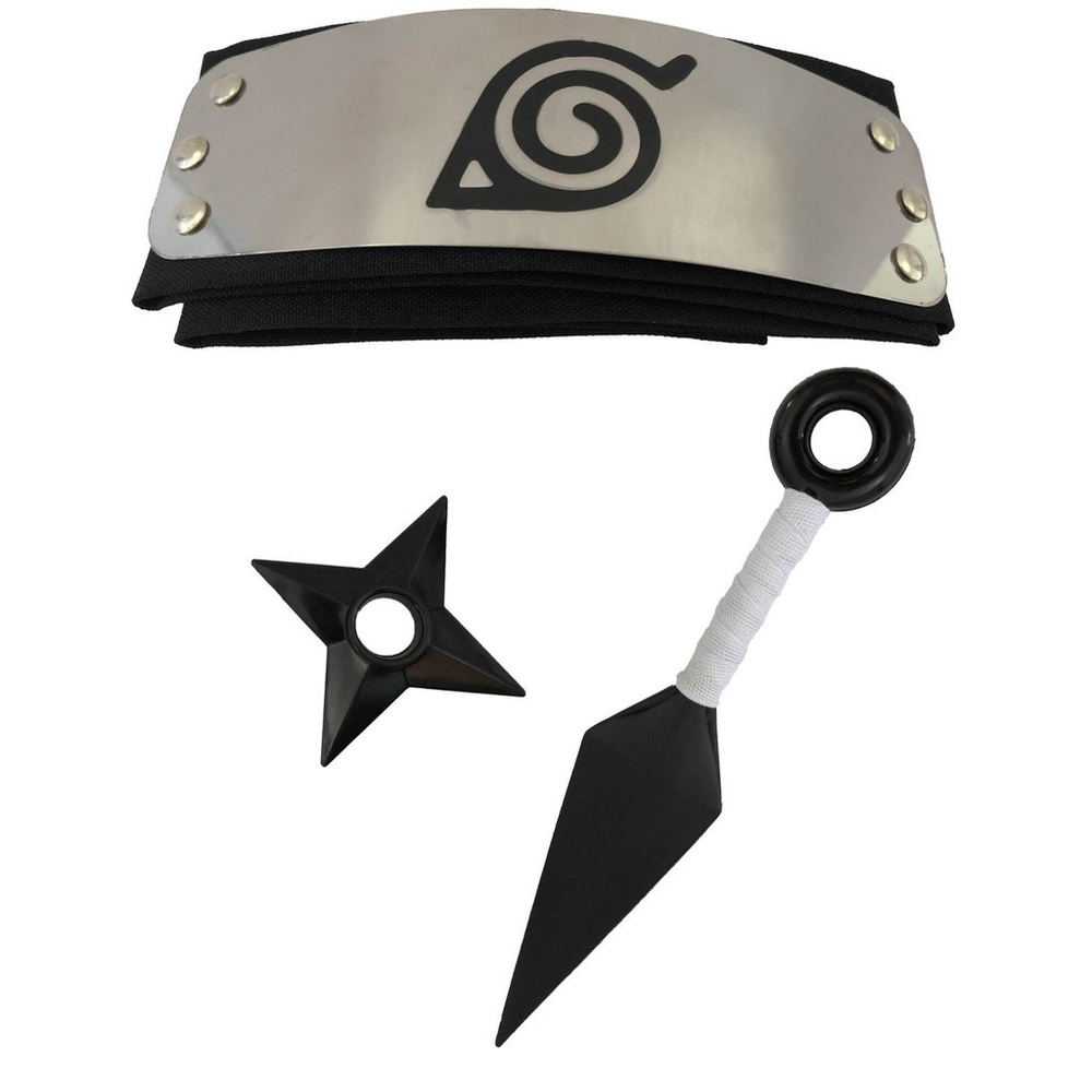 Kit Naruto Acessórios C/ 6 Shurikens 6 Kunais E 1 Bandana